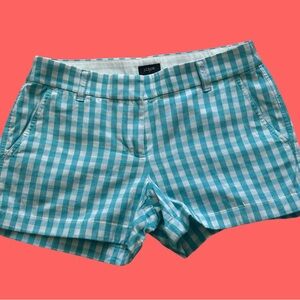 J.Crew Women’s 3.5” Classic Chino Shorts, size 2. Aqua & White Gingham.